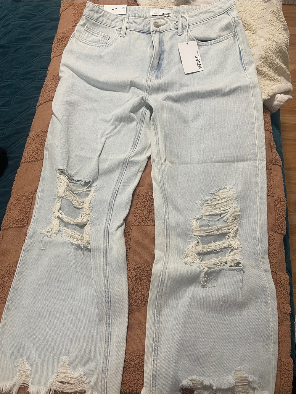 VERVET BY FLYING MONKEY Light Blue Distressed Wide Leg Jeans